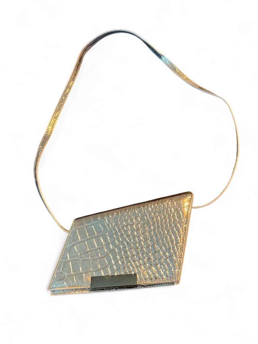 Silence + Noise Silver/Goldish Croc-Embossed Crossbody Clutch - Designer Style